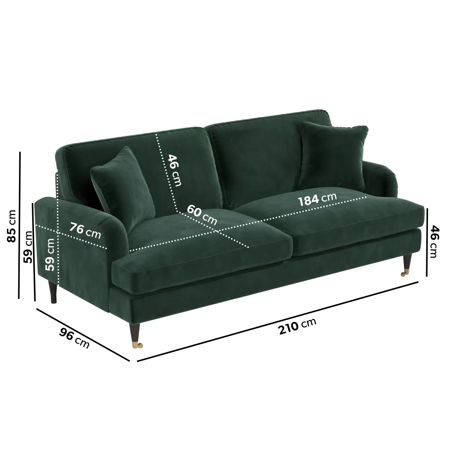 4-Seater Sofa with Scatter Cushions - Green, Velvet