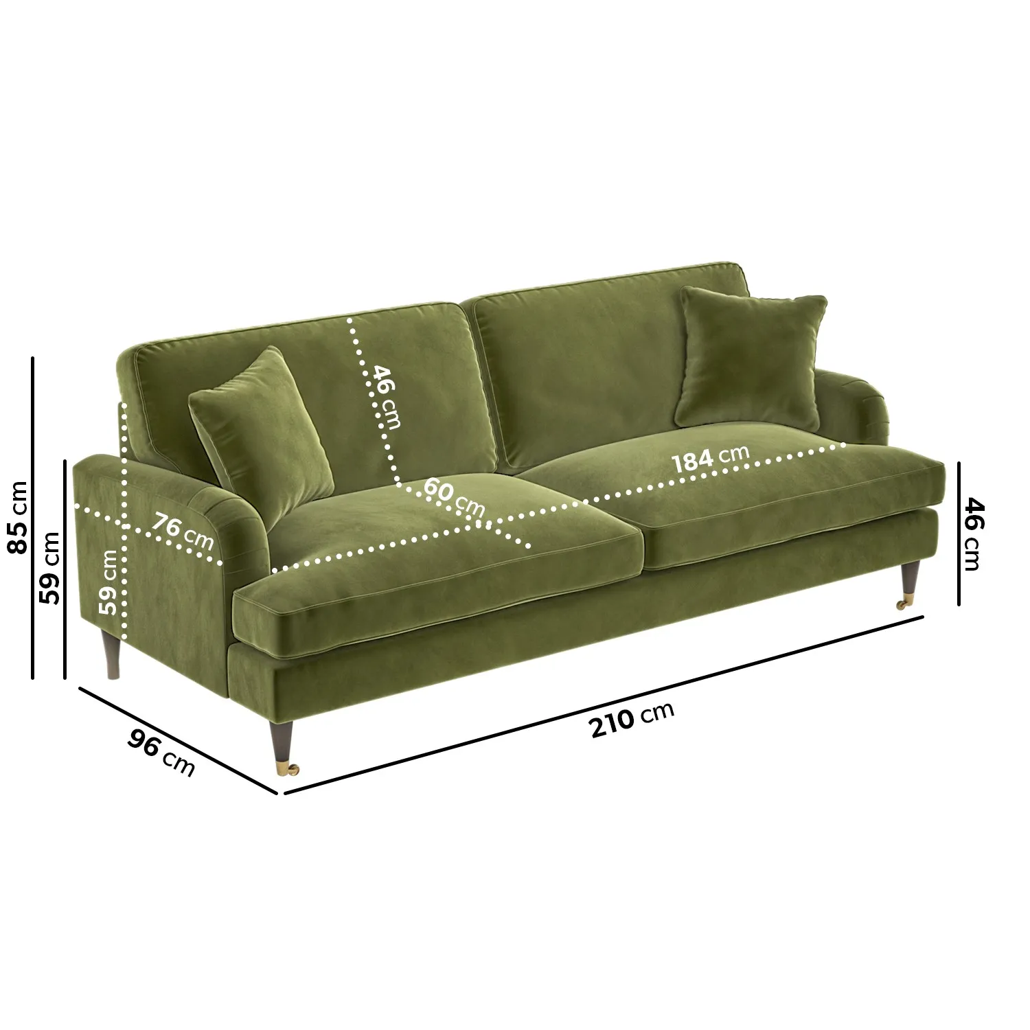 4-Seater Sofa with Scatter Cushions - Green, Velvet
