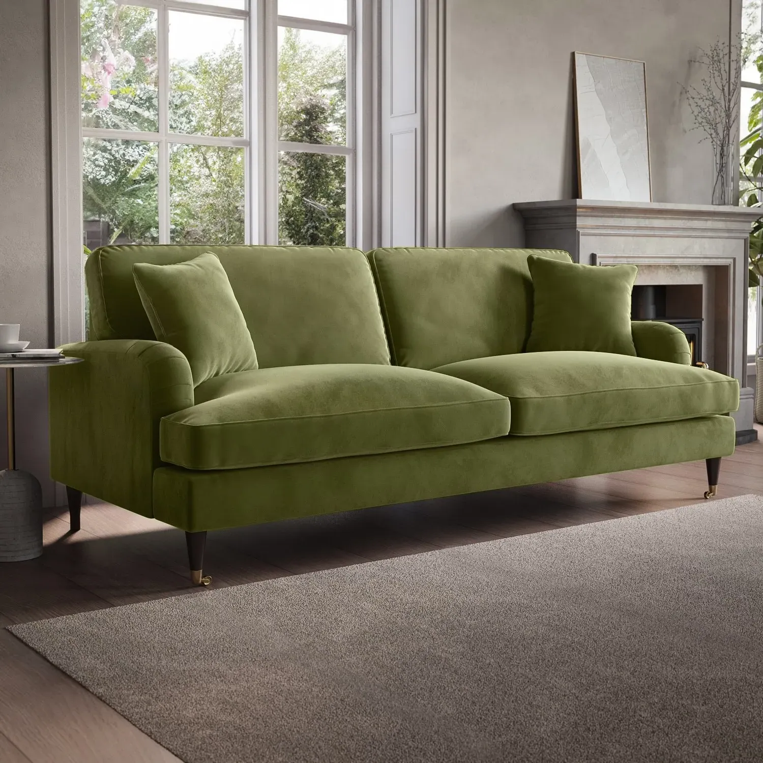 4-Seater Sofa with Scatter Cushions - Green, Velvet image