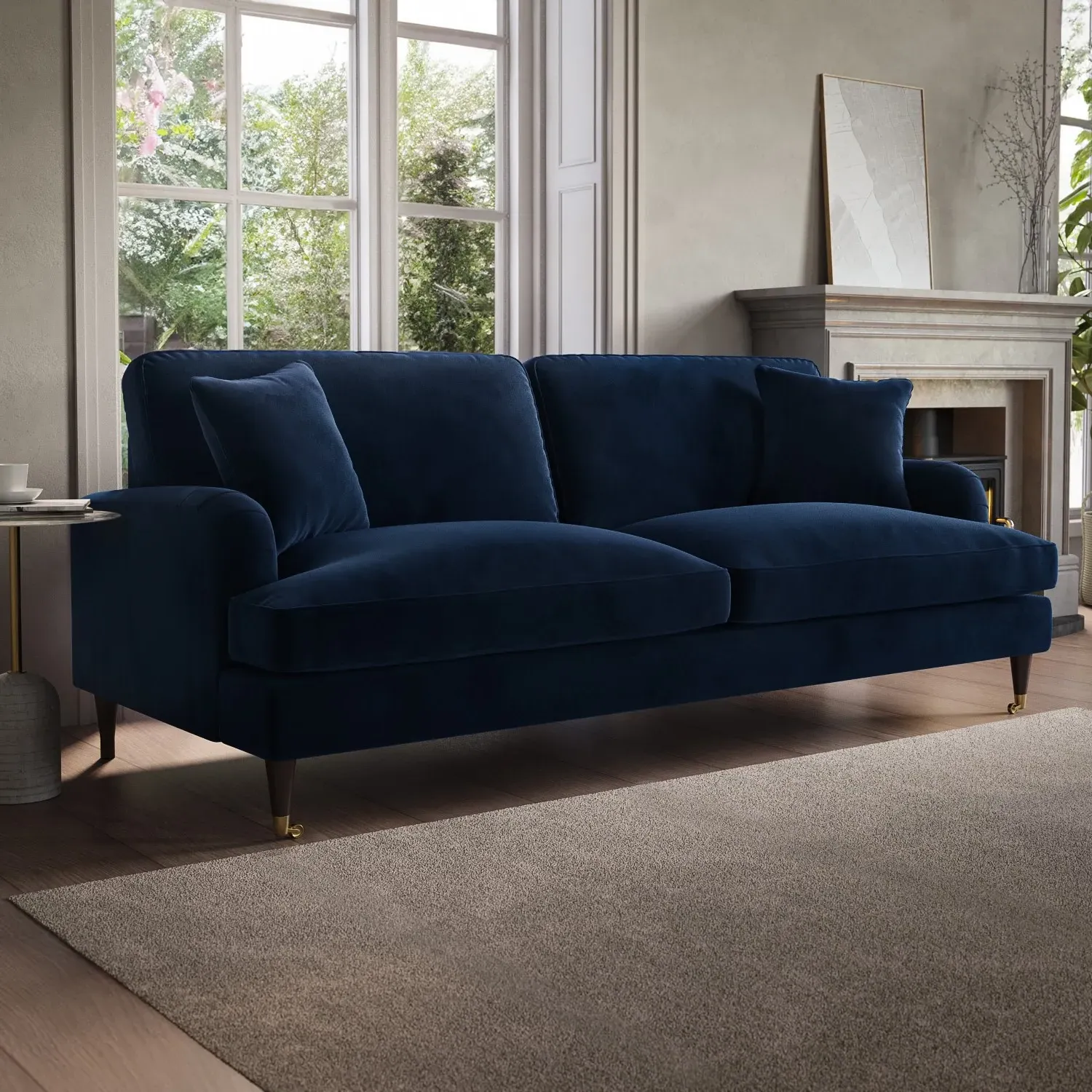 4-Seater Sofa with Scatter Cushions - Navy, Velvet