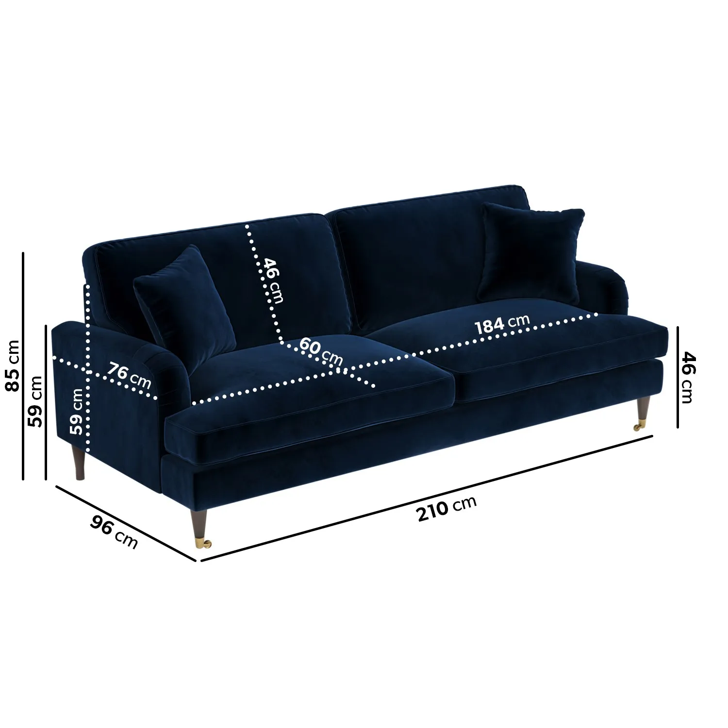 4-Seater Sofa with Scatter Cushions - Navy, Velvet