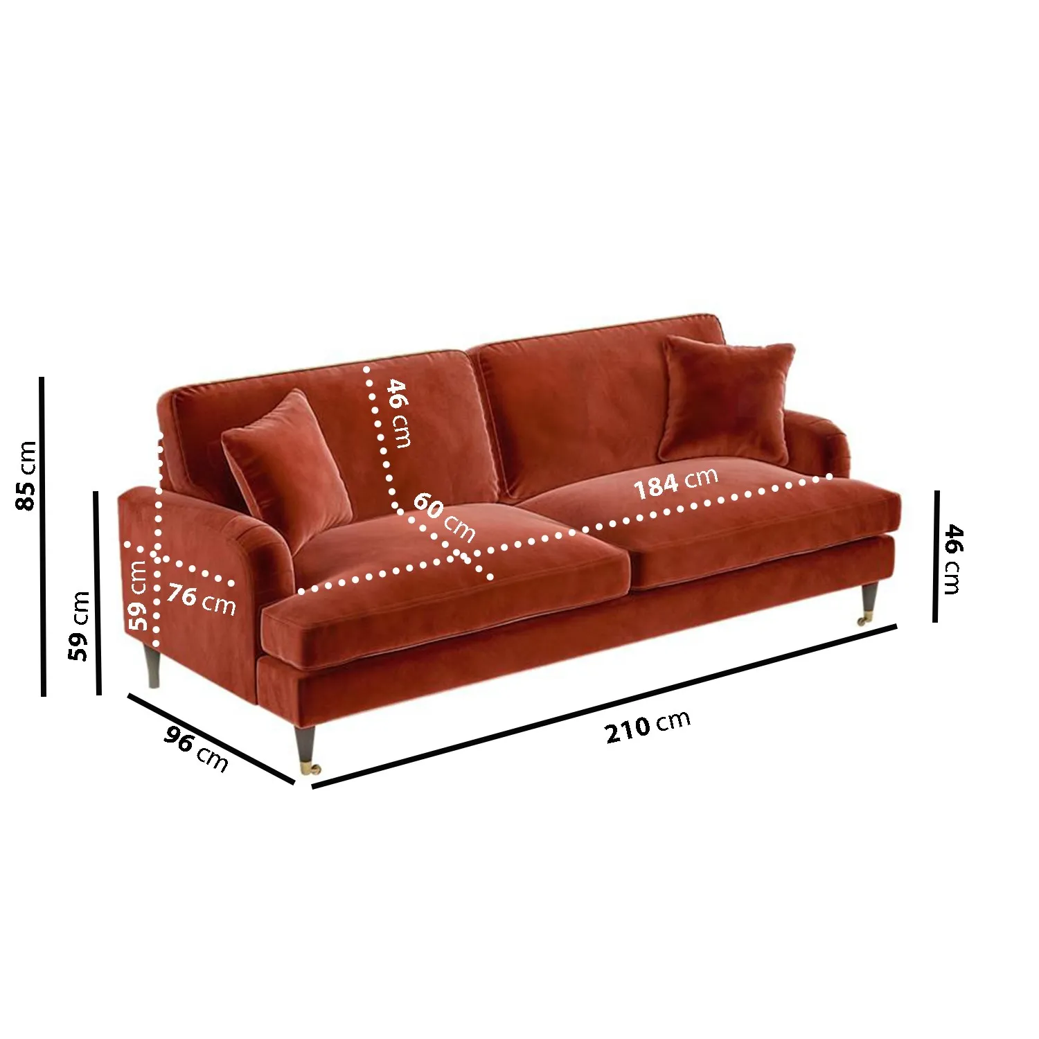 4-Seater Sofa with Scatter Cushions - Orange, Velvet