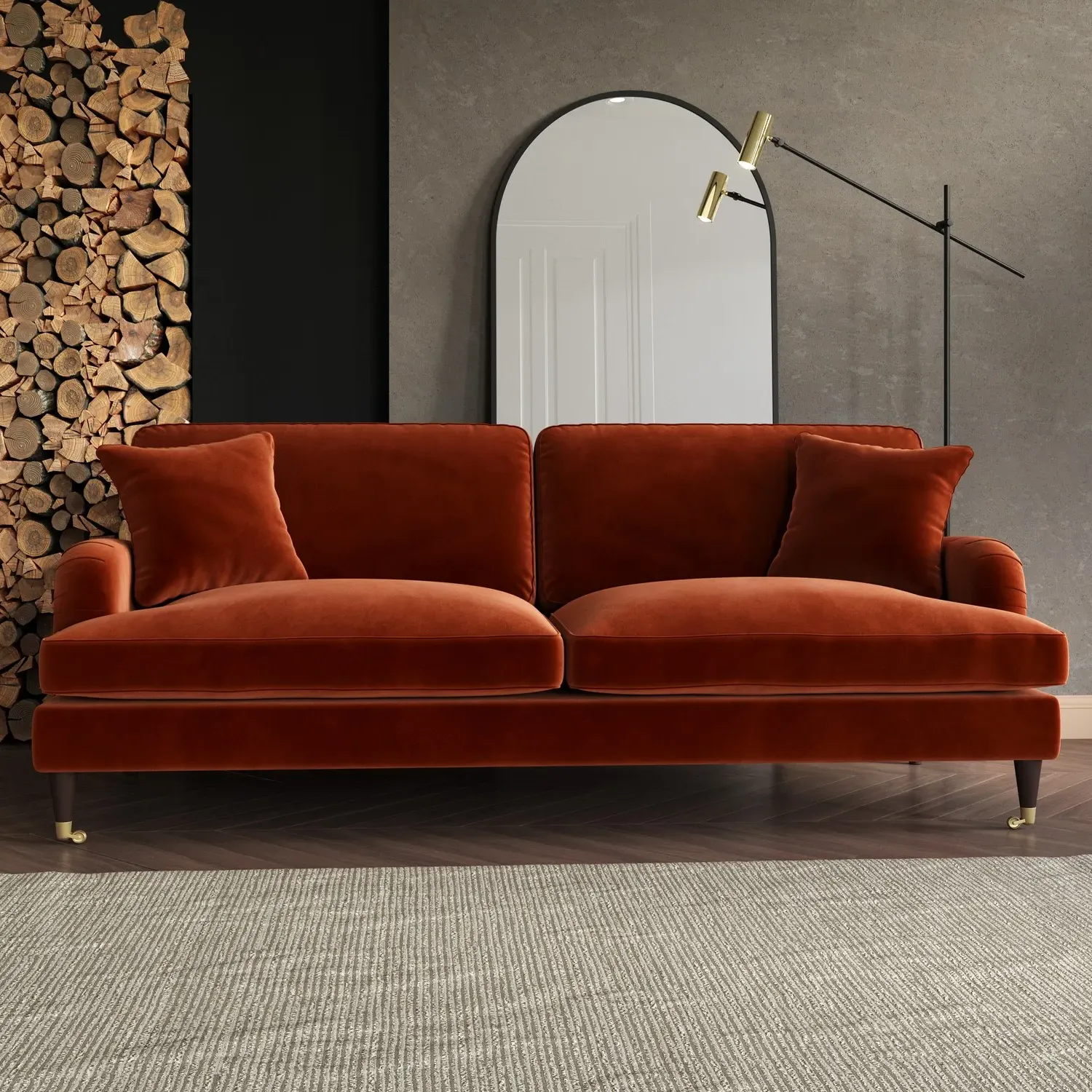 4-Seater Sofa with Scatter Cushions - Orange, Velvet image