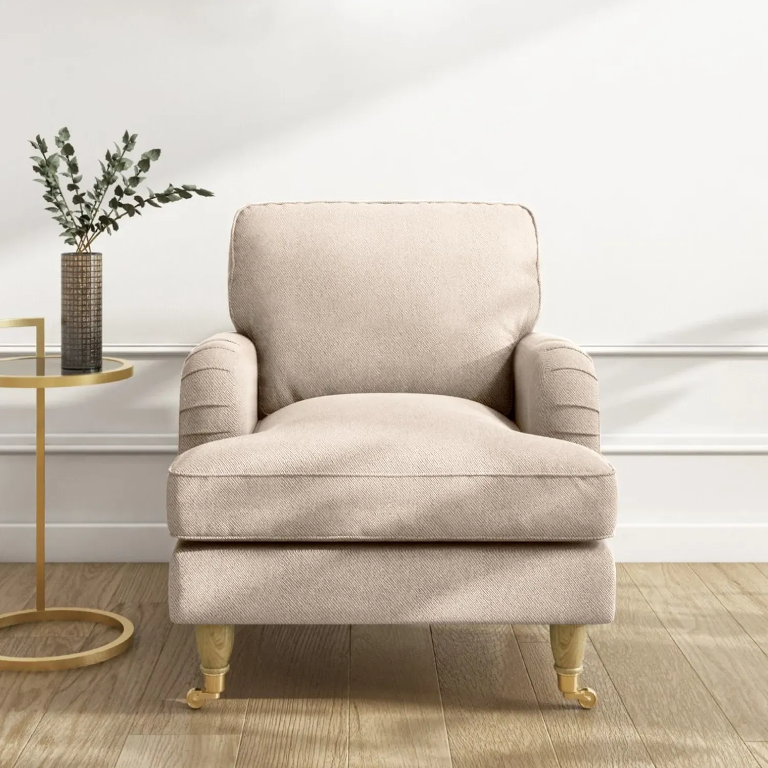 Armchair and Footstool Set - Beige, Fabric