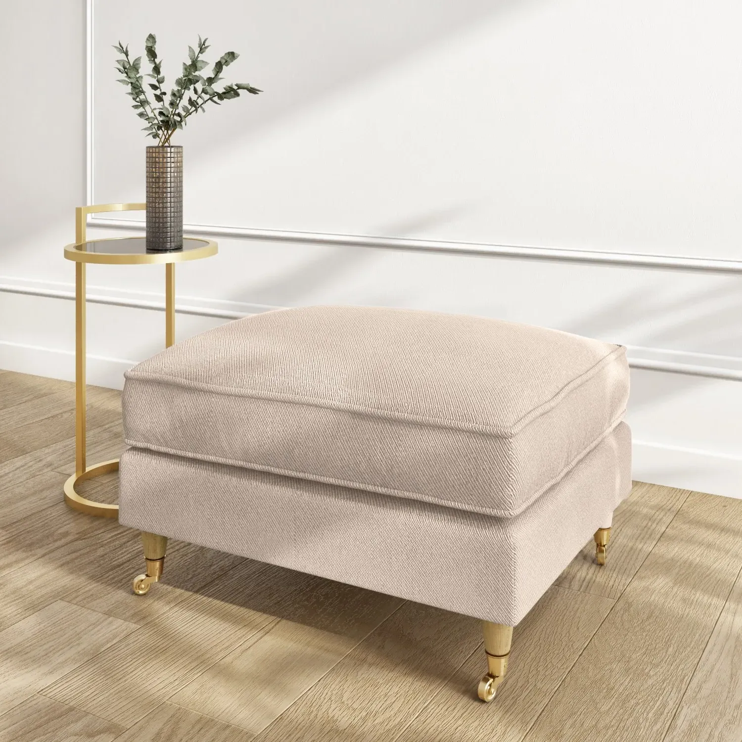 Armchair and Footstool Set - Beige, Fabric