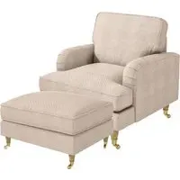 Armchair and Footstool Set - Beige, Fabric