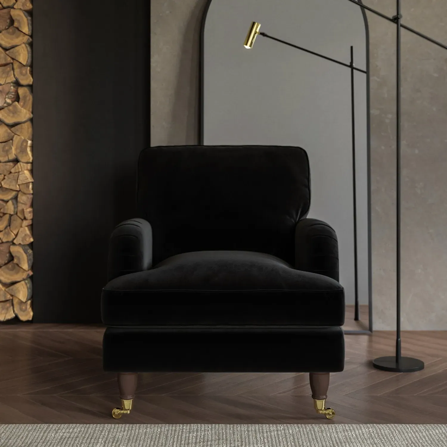Armchair and Footstool Set - Black, Velvet