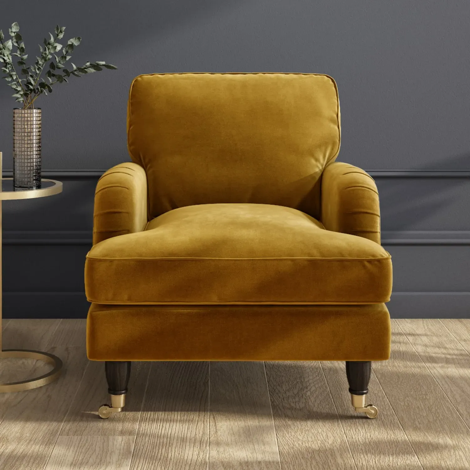 Armchair and Footstool Set - Mustard, Velvet