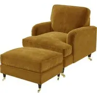 Armchair and Footstool Set - Mustard, Velvet
