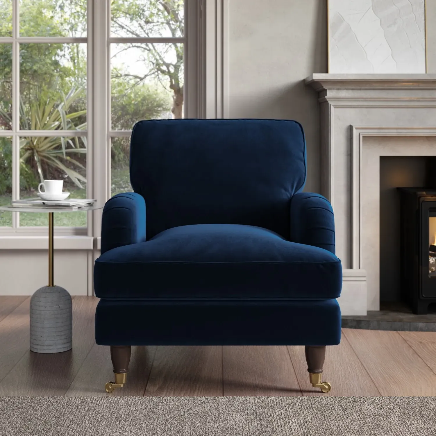 Armchair and Footstool Set - Navy, Velvet