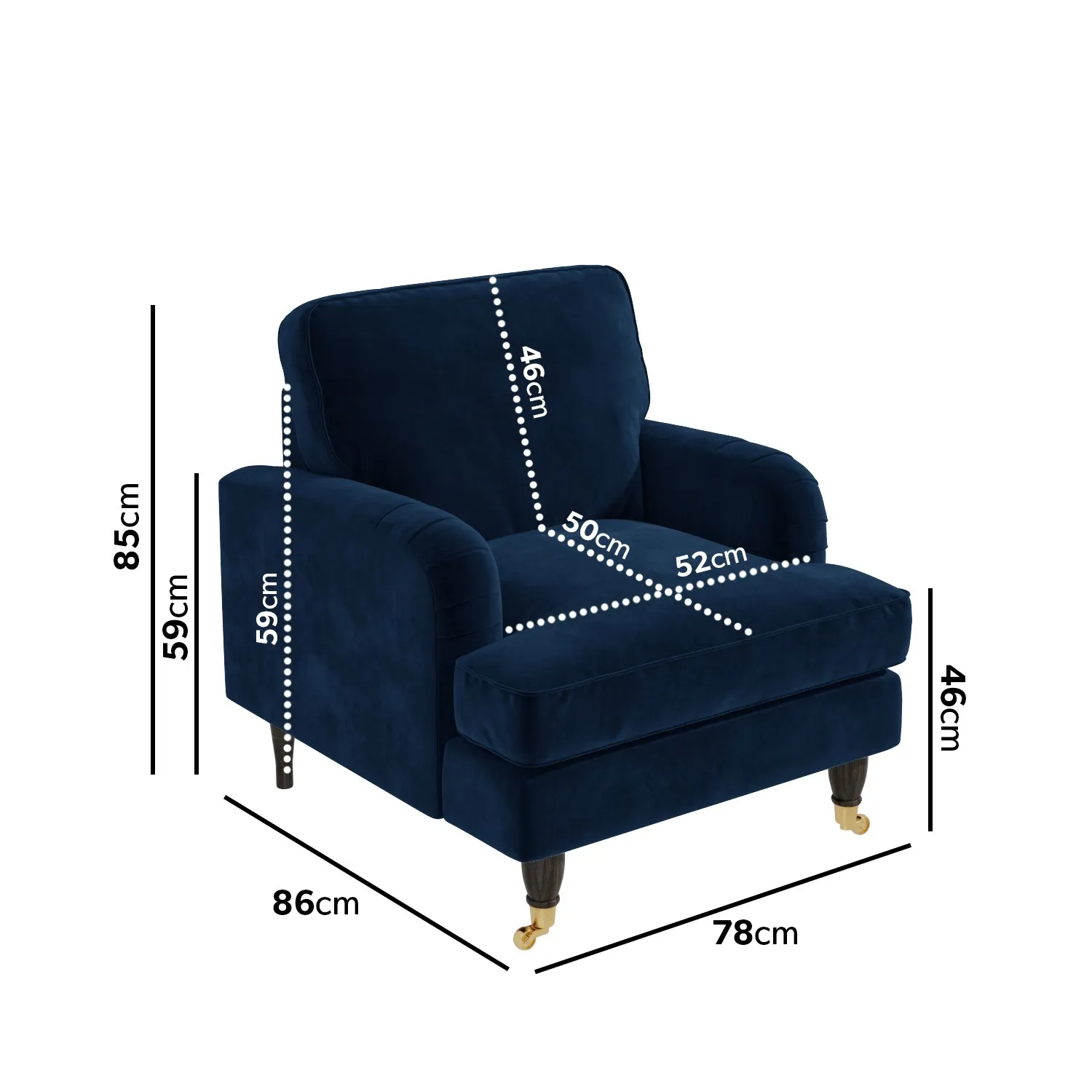 Armchair and Footstool Set - Navy, Velvet