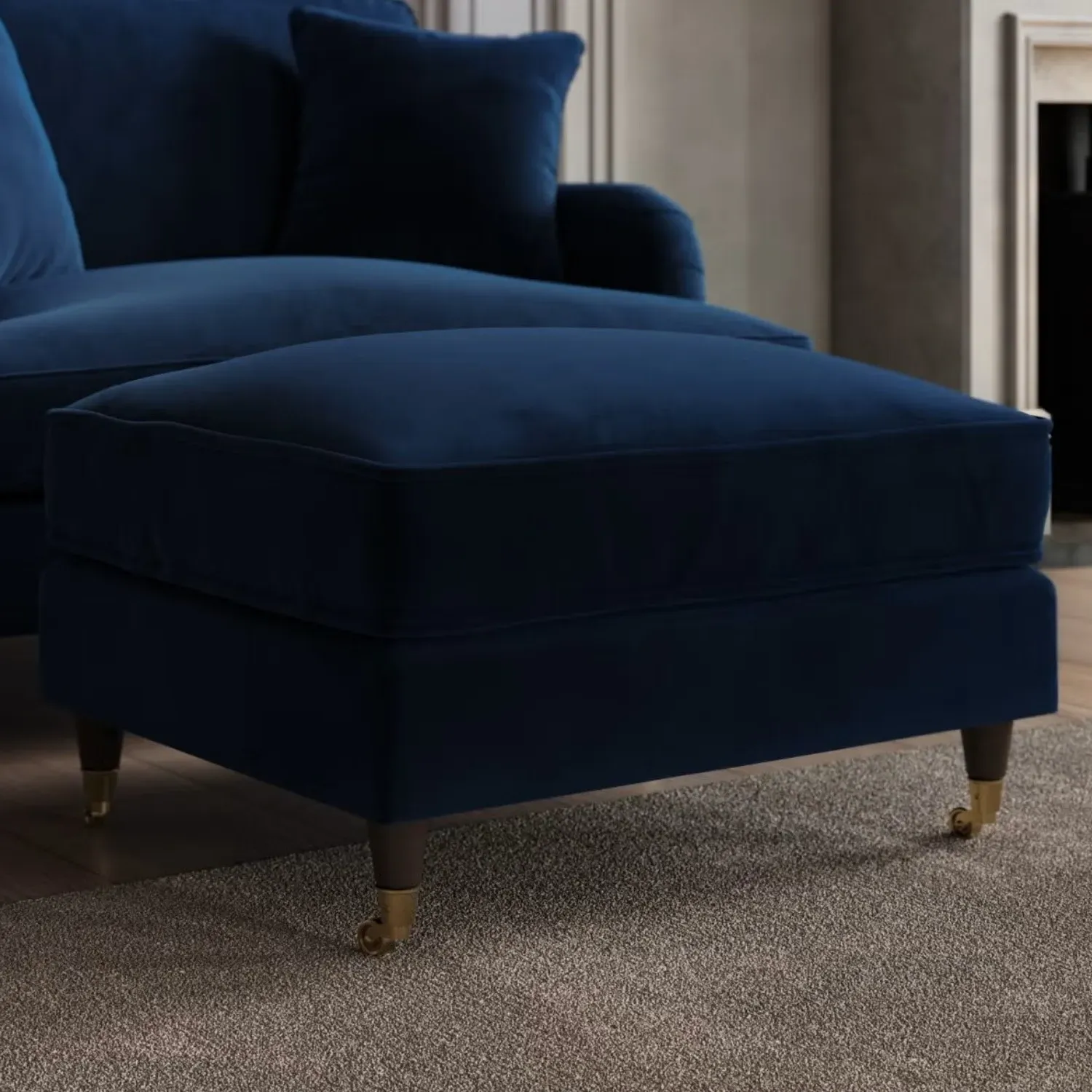 Armchair and Footstool Set - Navy, Velvet