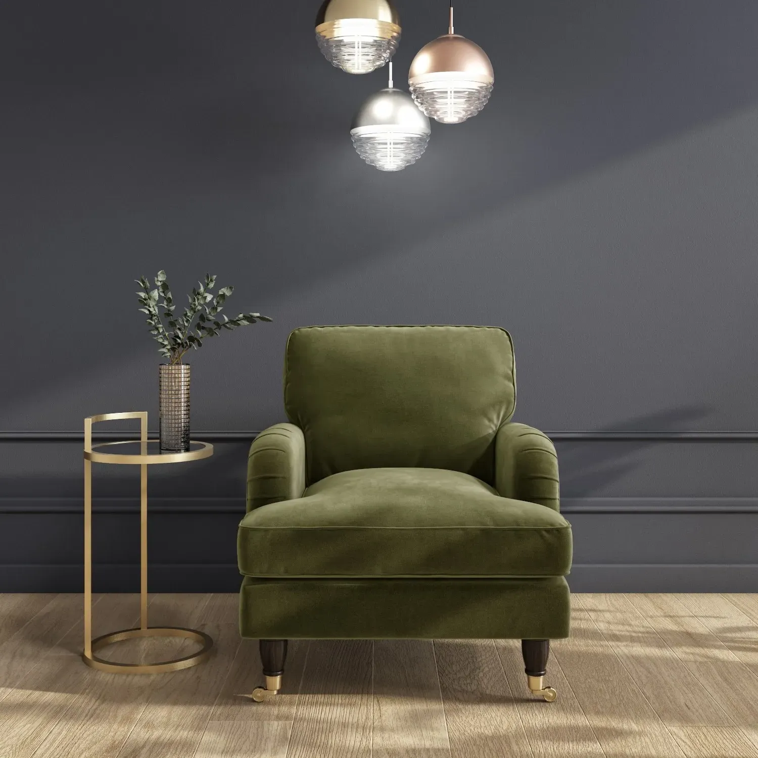 Armchair and Footstool Set - Olive, Velvet