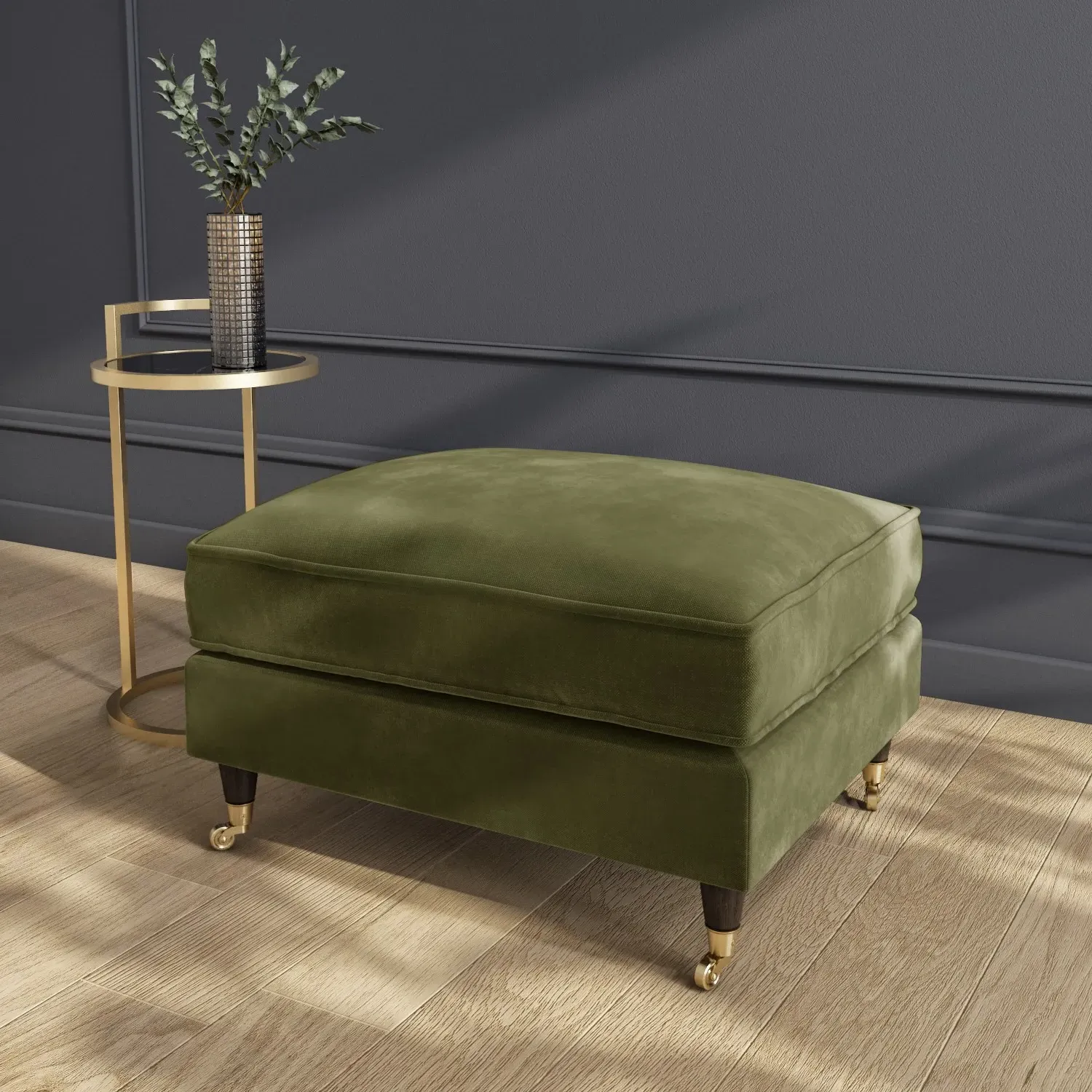 Armchair and Footstool Set - Olive, Velvet