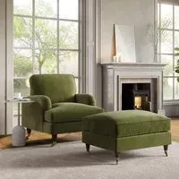 Armchair and Footstool Set - Olive, Velvet