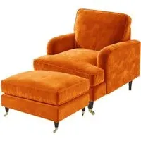 Armchair and Footstool Set - Orange, Velvet