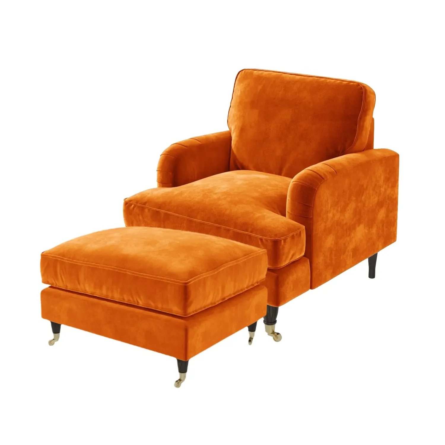Armchair and Footstool Set - Orange, Velvet