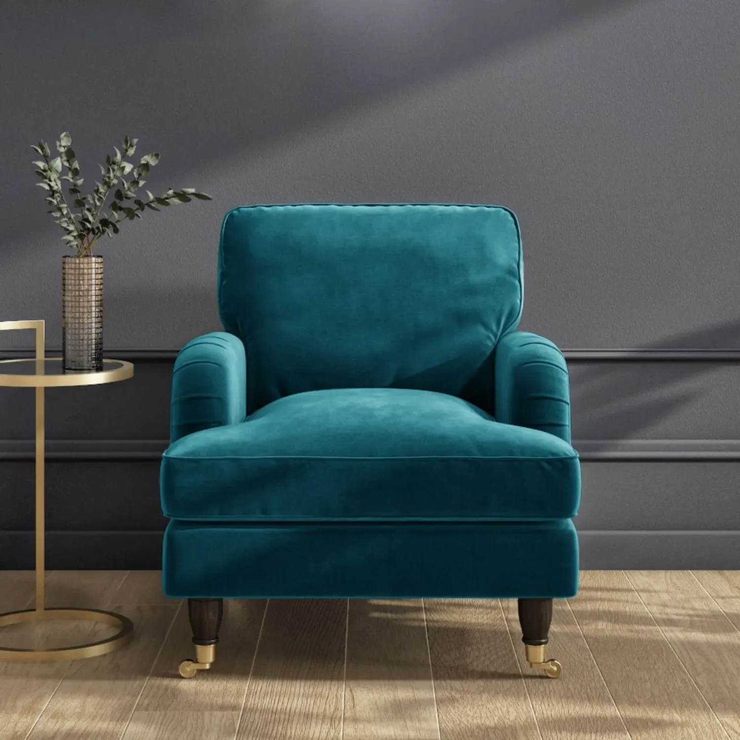 Armchair and Footstool Set - Teal, Velvet