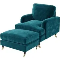 Armchair and Footstool Set - Teal, Velvet