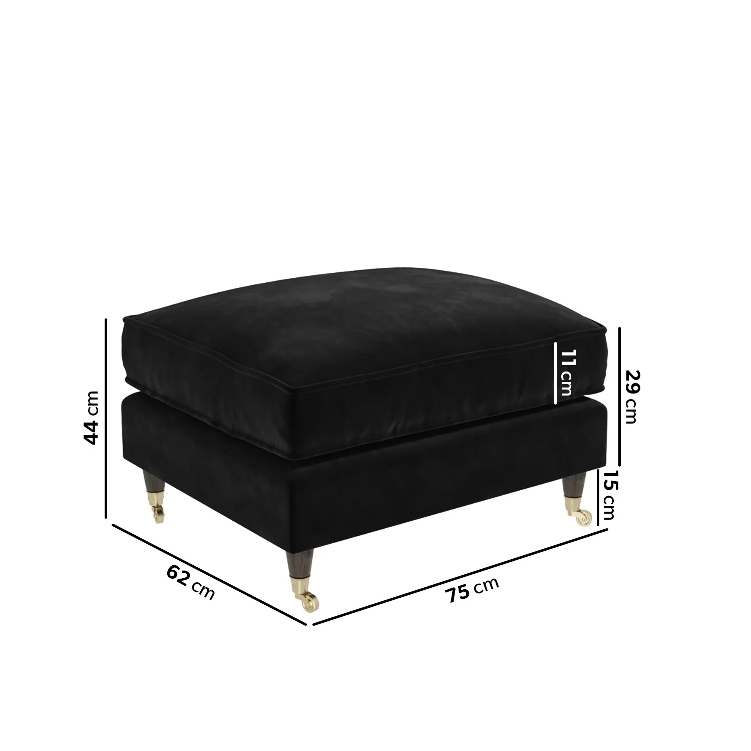 Large Footstool with Castors - Black, Velvet