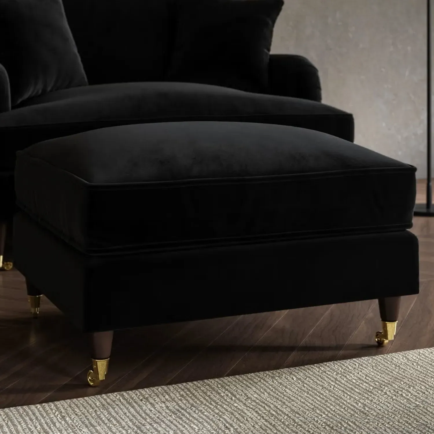 Large Footstool with Castors - Black, Velvet image