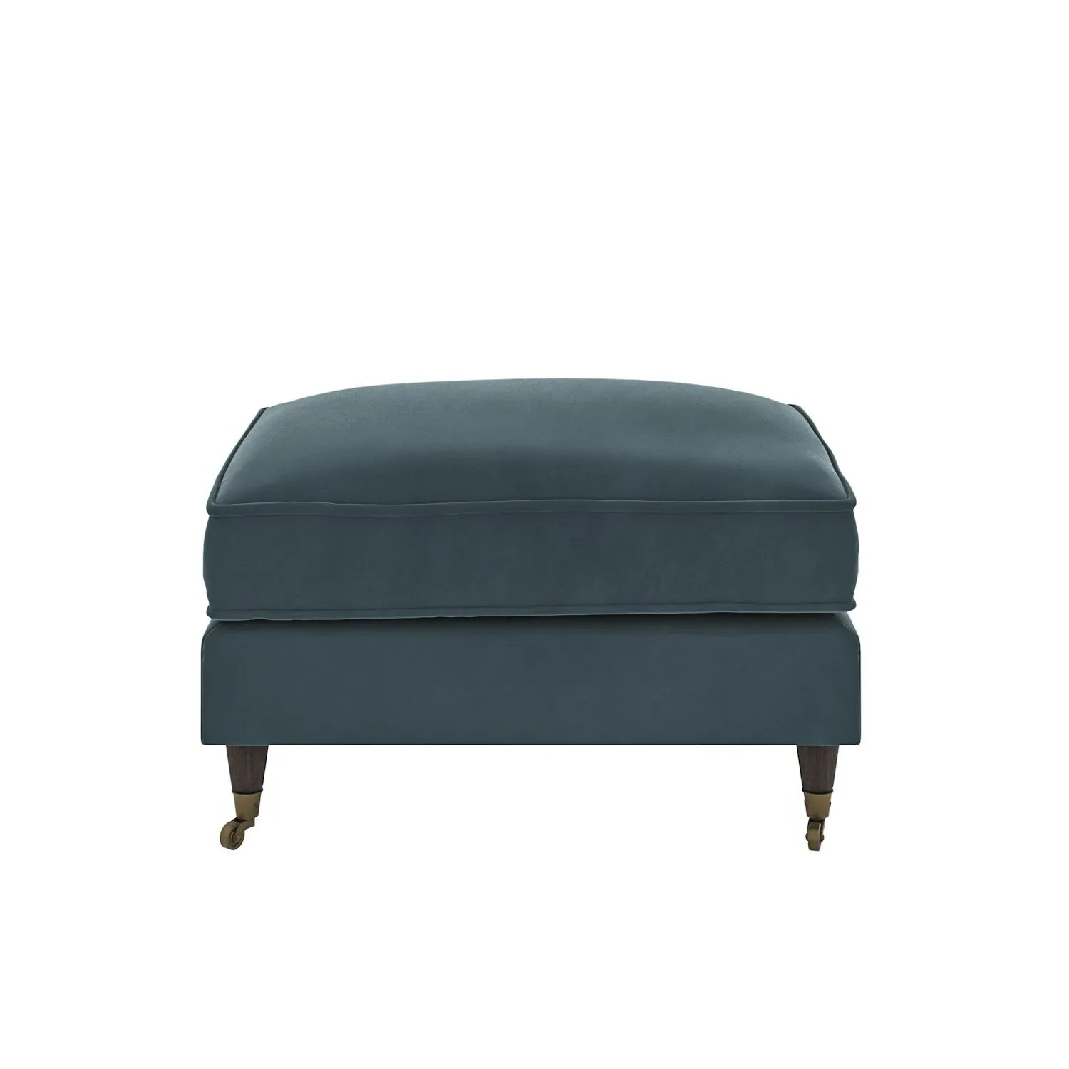 Large Footstool with Castors - Blue, Velvet