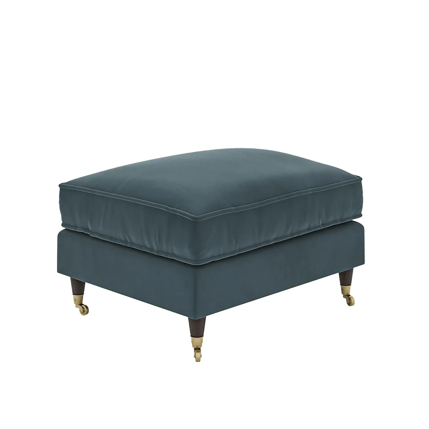 Large Footstool with Castors - Blue, Velvet