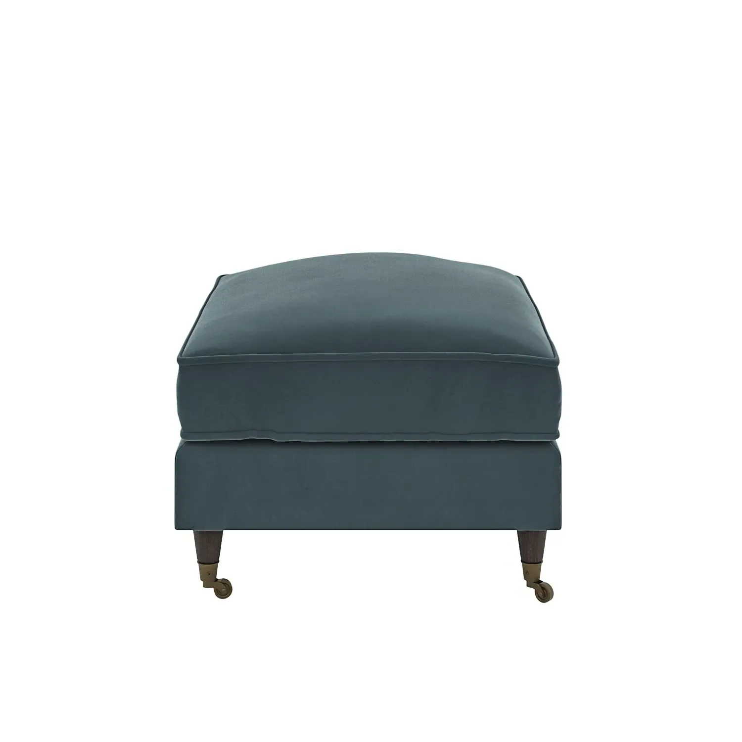 Large Footstool with Castors - Blue, Velvet