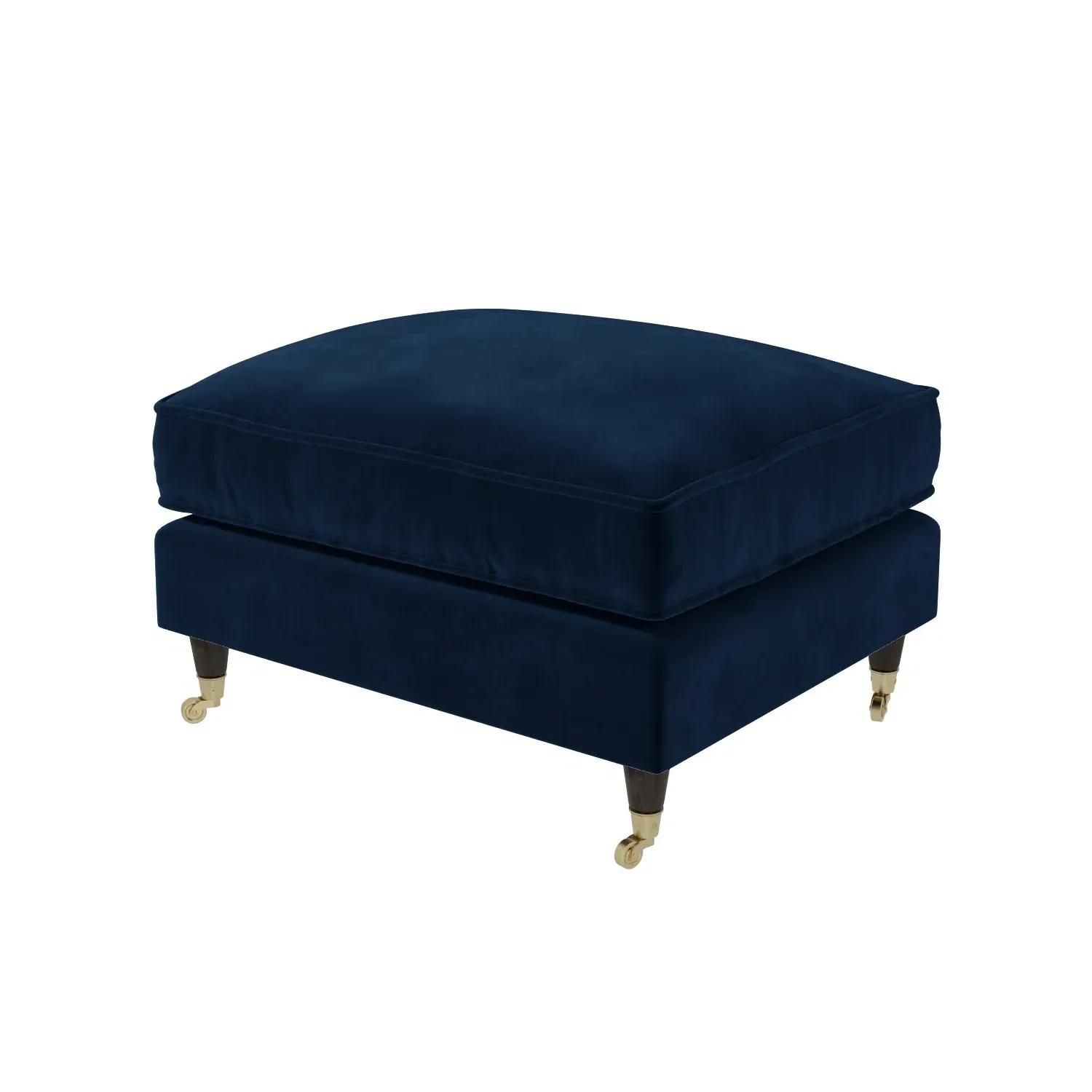 Large Footstool with Castors - Blue, Velvet