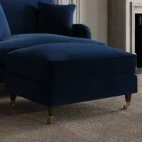 Large Footstool with Castors - Blue, Velvet