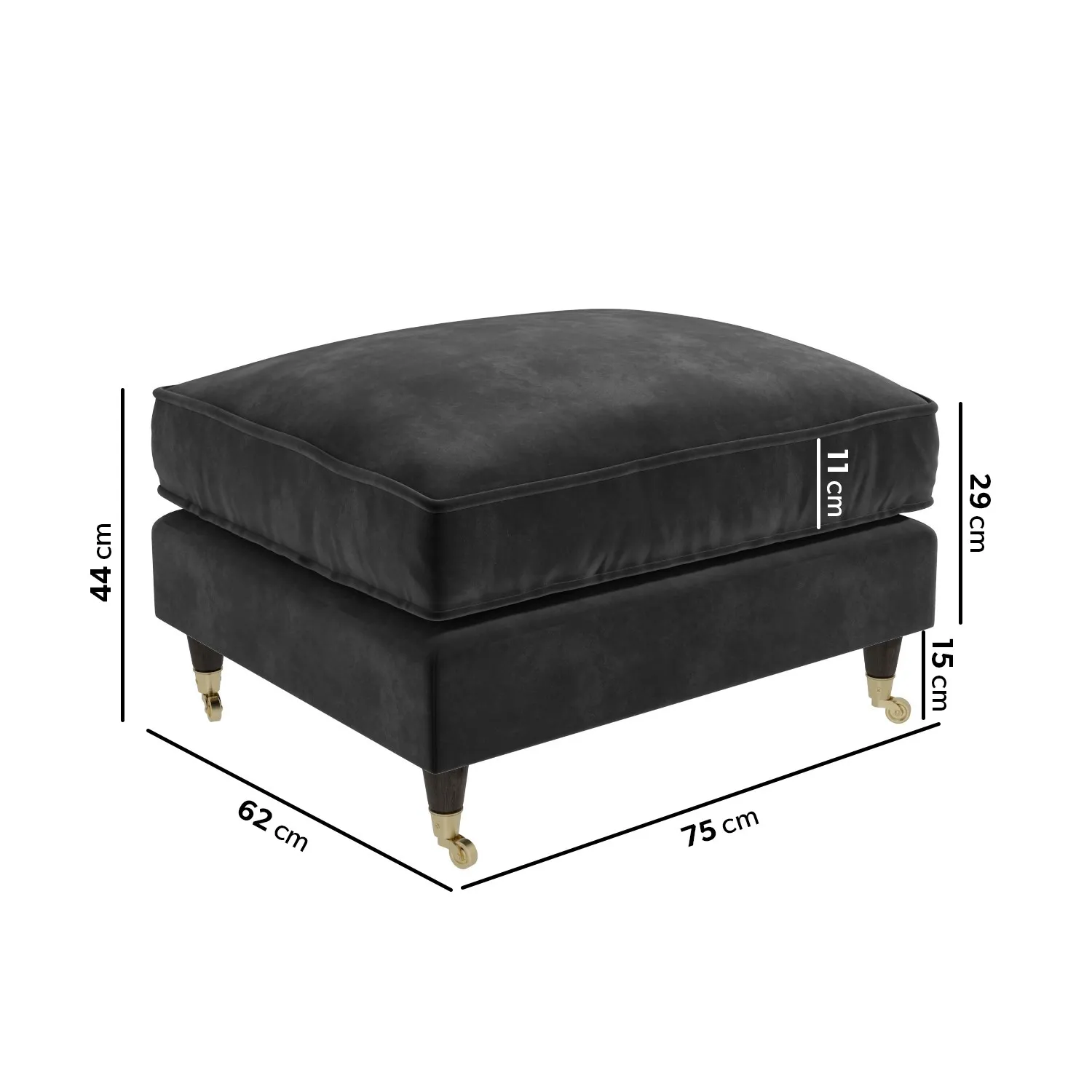 Large Footstool with Castors - Grey, Velvet