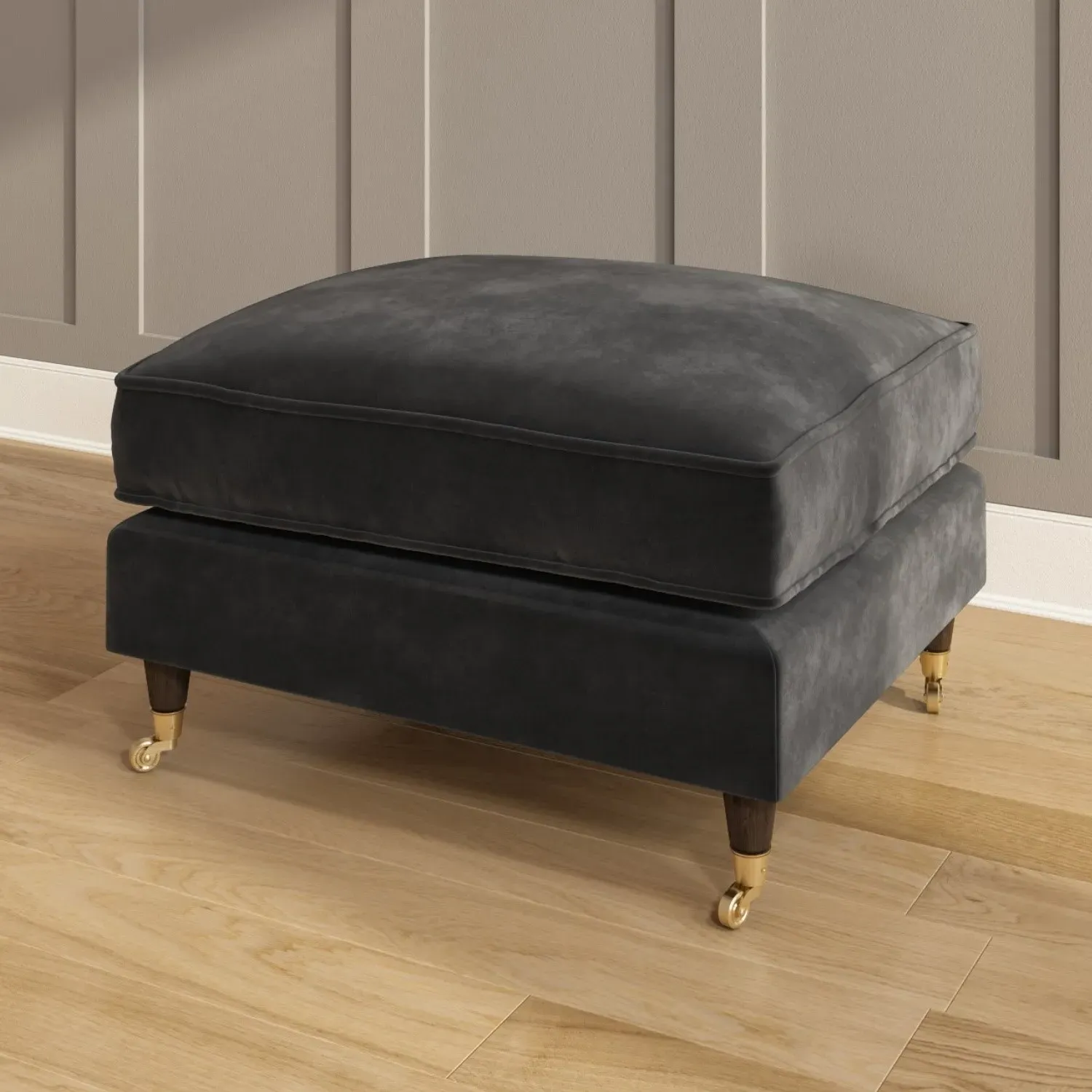 Large Footstool with Castors - Grey, Velvet image