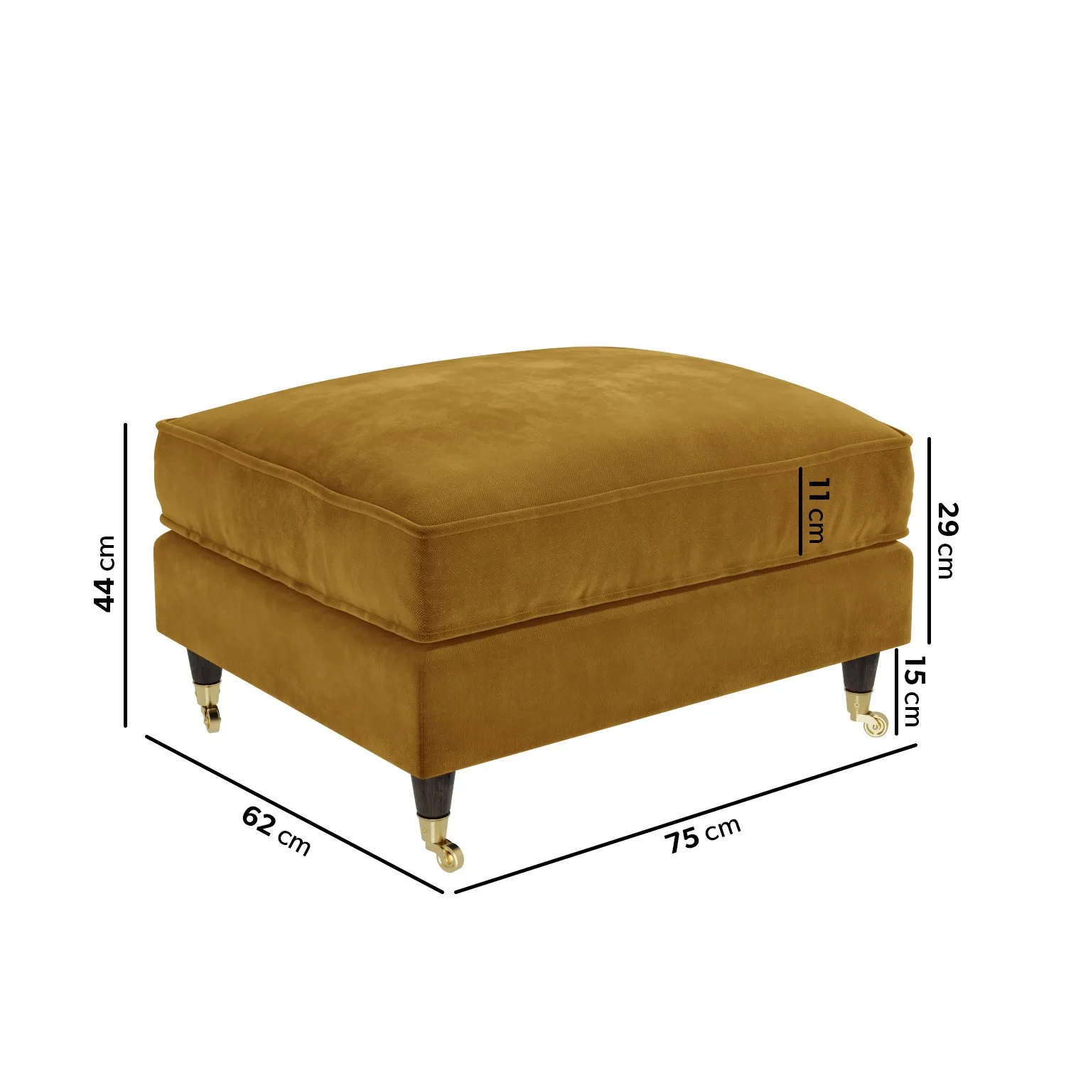 Large Footstool with Castors - Mustard, Velvet