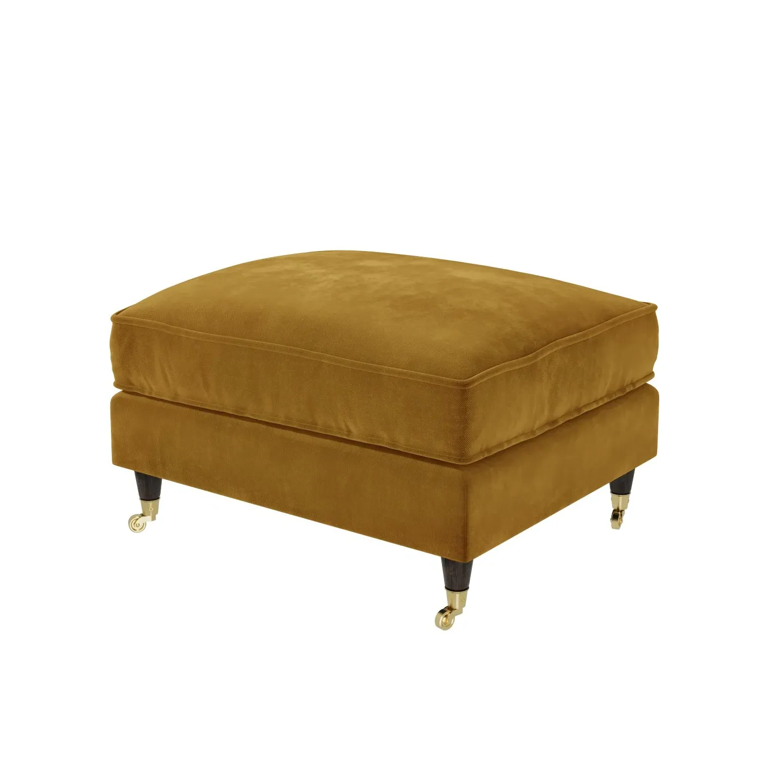 Large Footstool with Castors - Mustard, Velvet