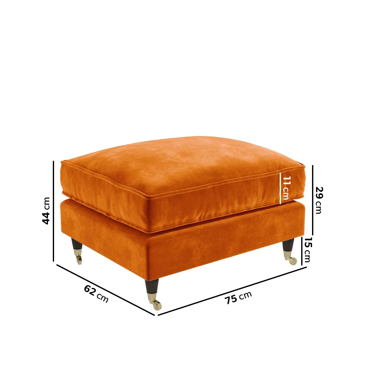 Large Footstool with Castors - Orange, Velvet