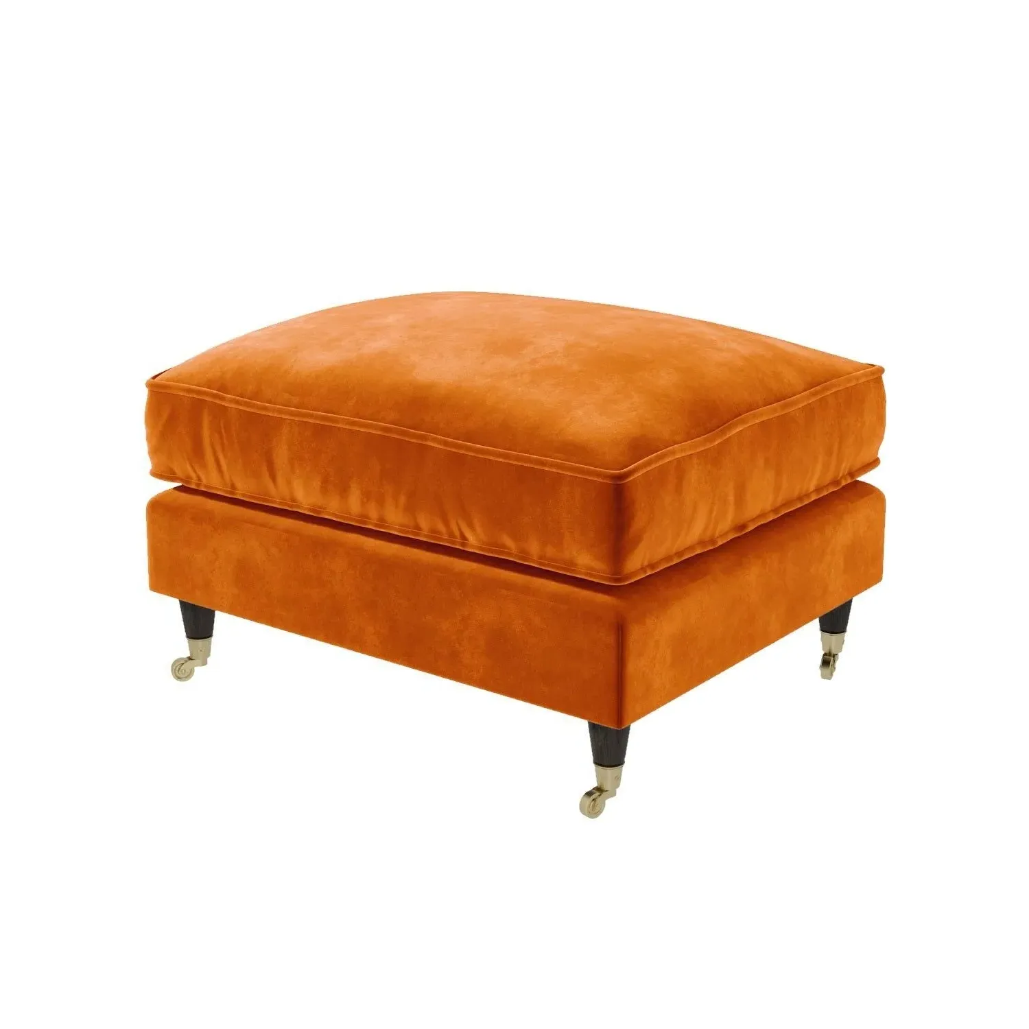 Large Footstool with Castors - Orange, Velvet