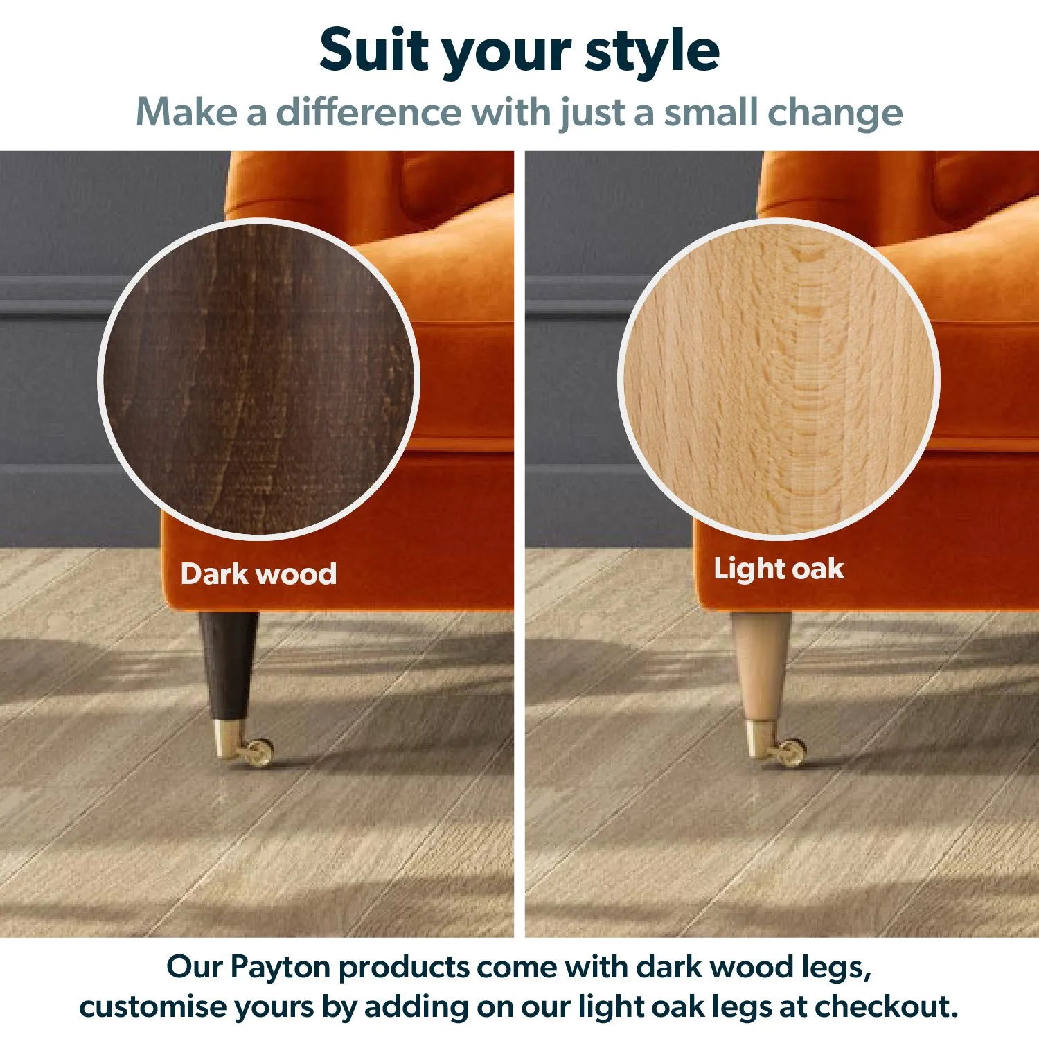 Large Footstool with Castors - Orange, Velvet