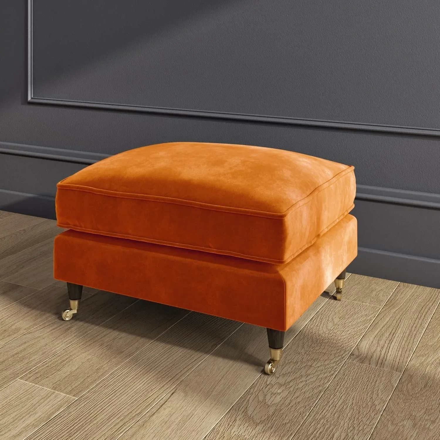 Large Footstool with Castors - Orange, Velvet