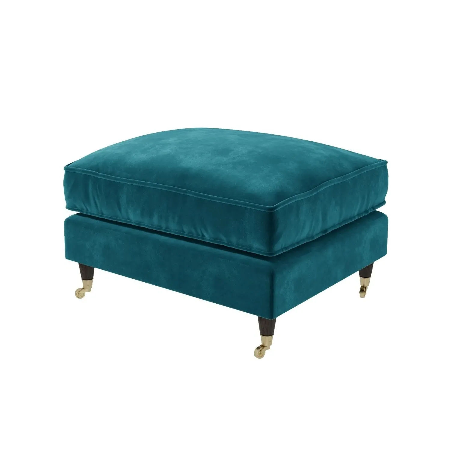Large Footstool with Castors - Teal, Velvet