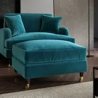 Large Footstool with Castors - Teal, Velvet
