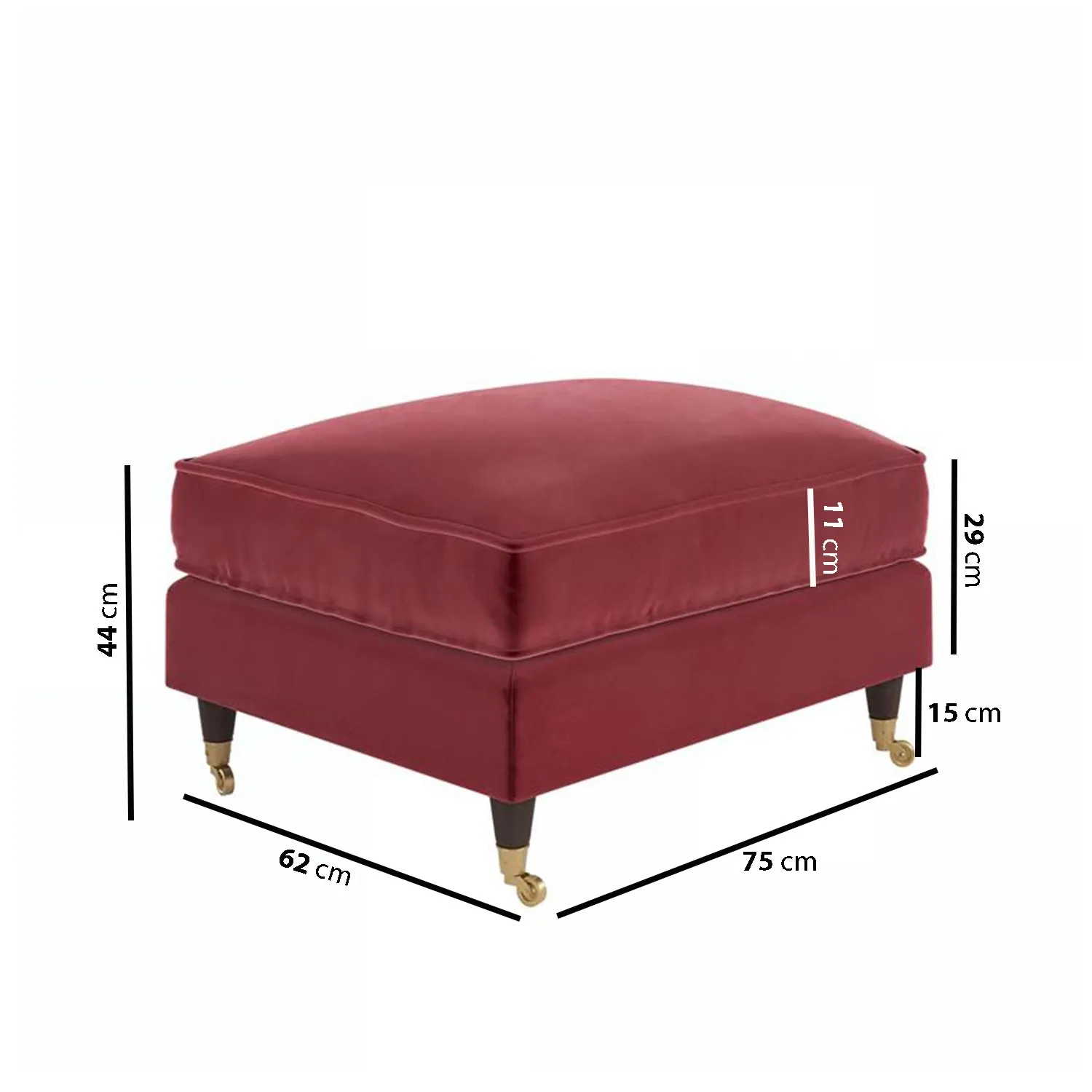 Large Footstool with Wheels - Burgundy, Velvet