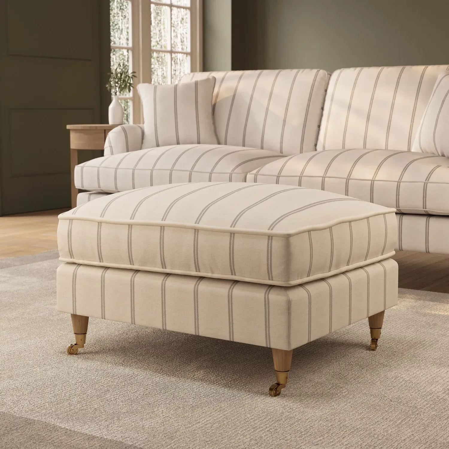 Large Footstool with Wheels - Cream, Chenille image