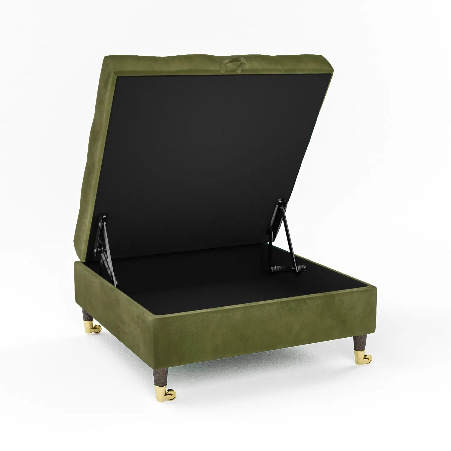 Large Storage Footstool - Olive Green, Velvet