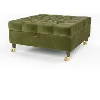 Large Storage Footstool - Olive Green, Velvet