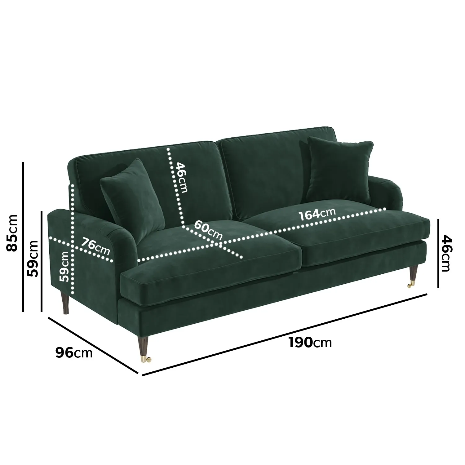 Sofa Set with Castors - Green, Velvet