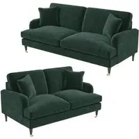 Sofa Set with Castors - Green, Velvet