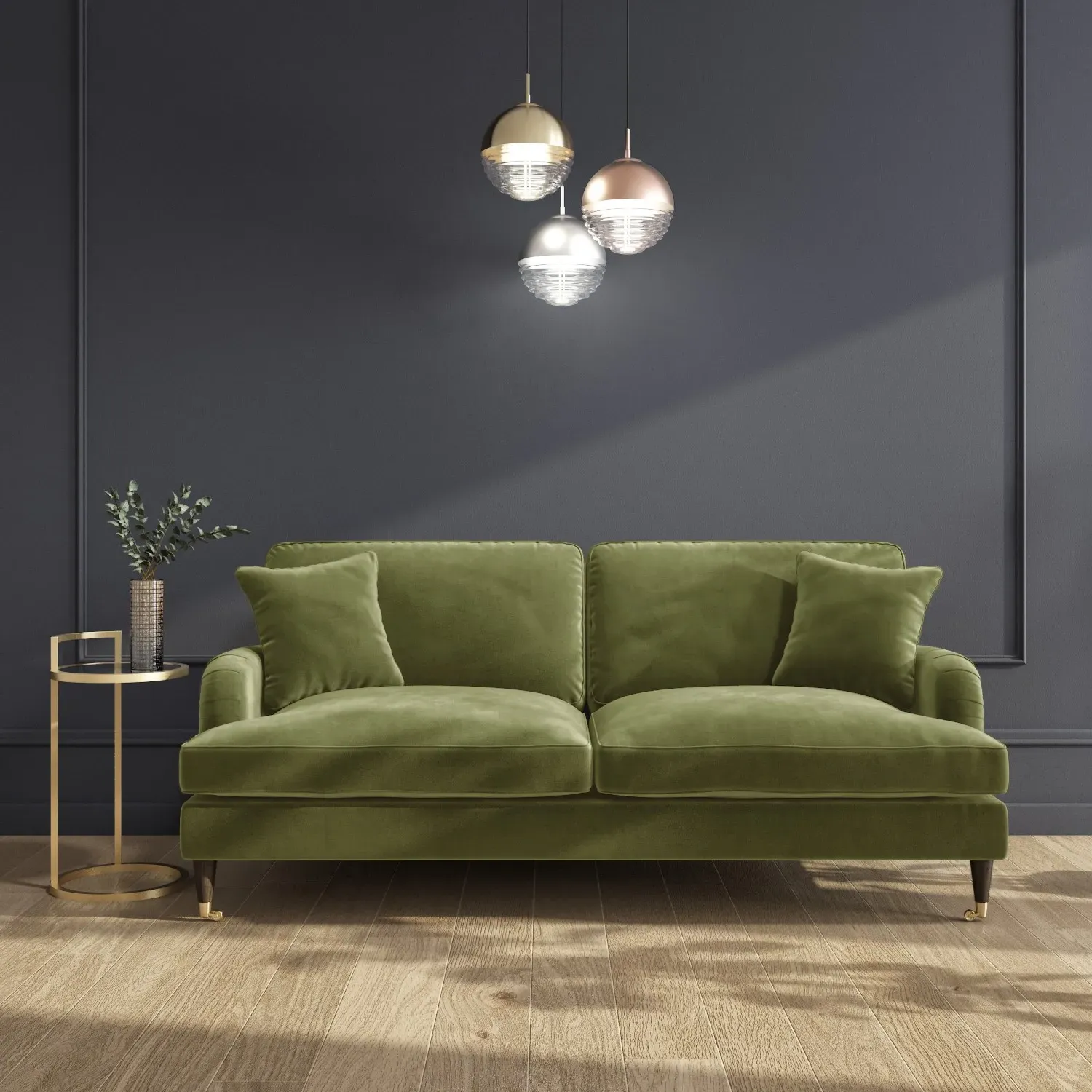 Sofa Set with Castors - Green, Velvet