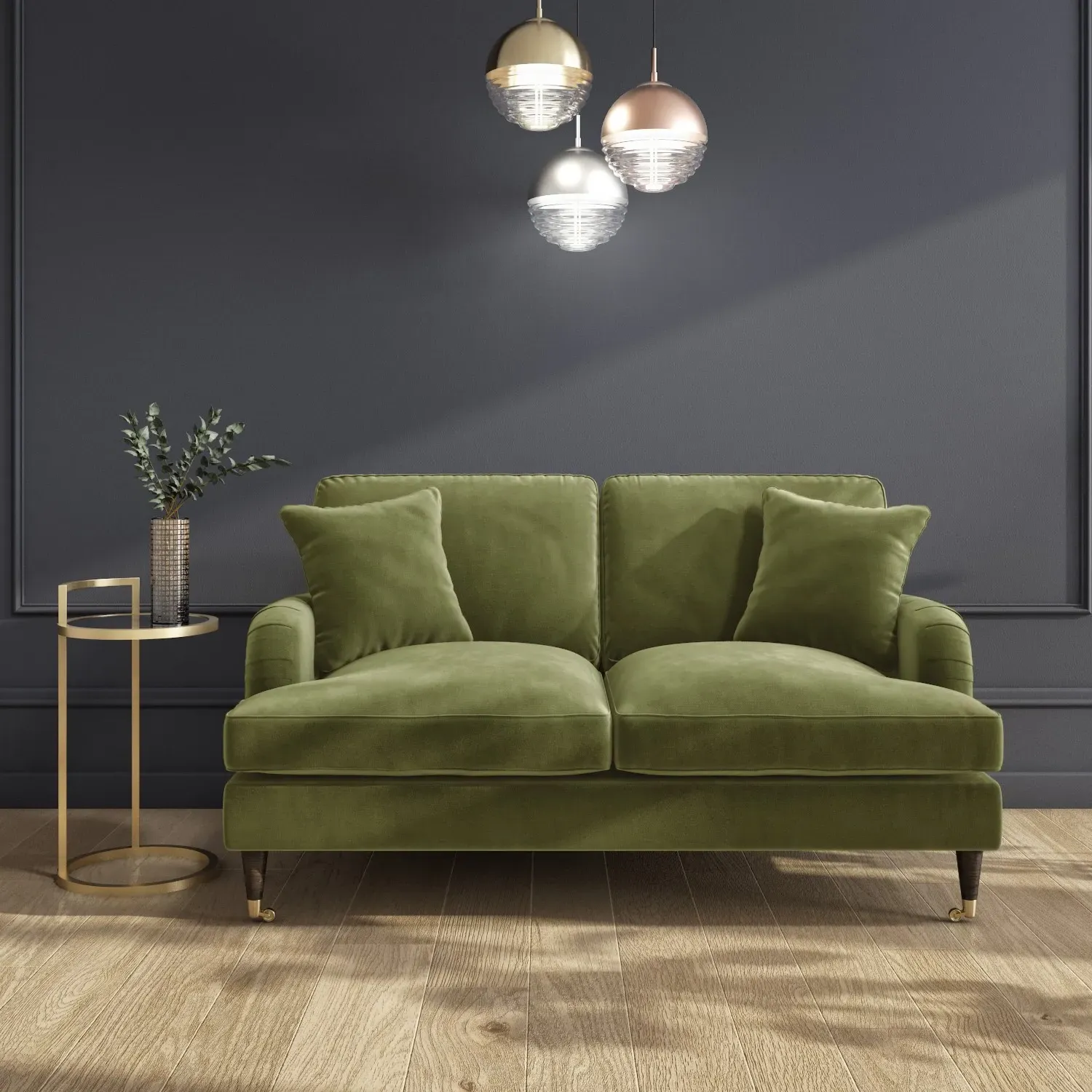 Sofa Set with Castors - Green, Velvet