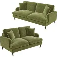 Sofa Set with Castors - Green, Velvet