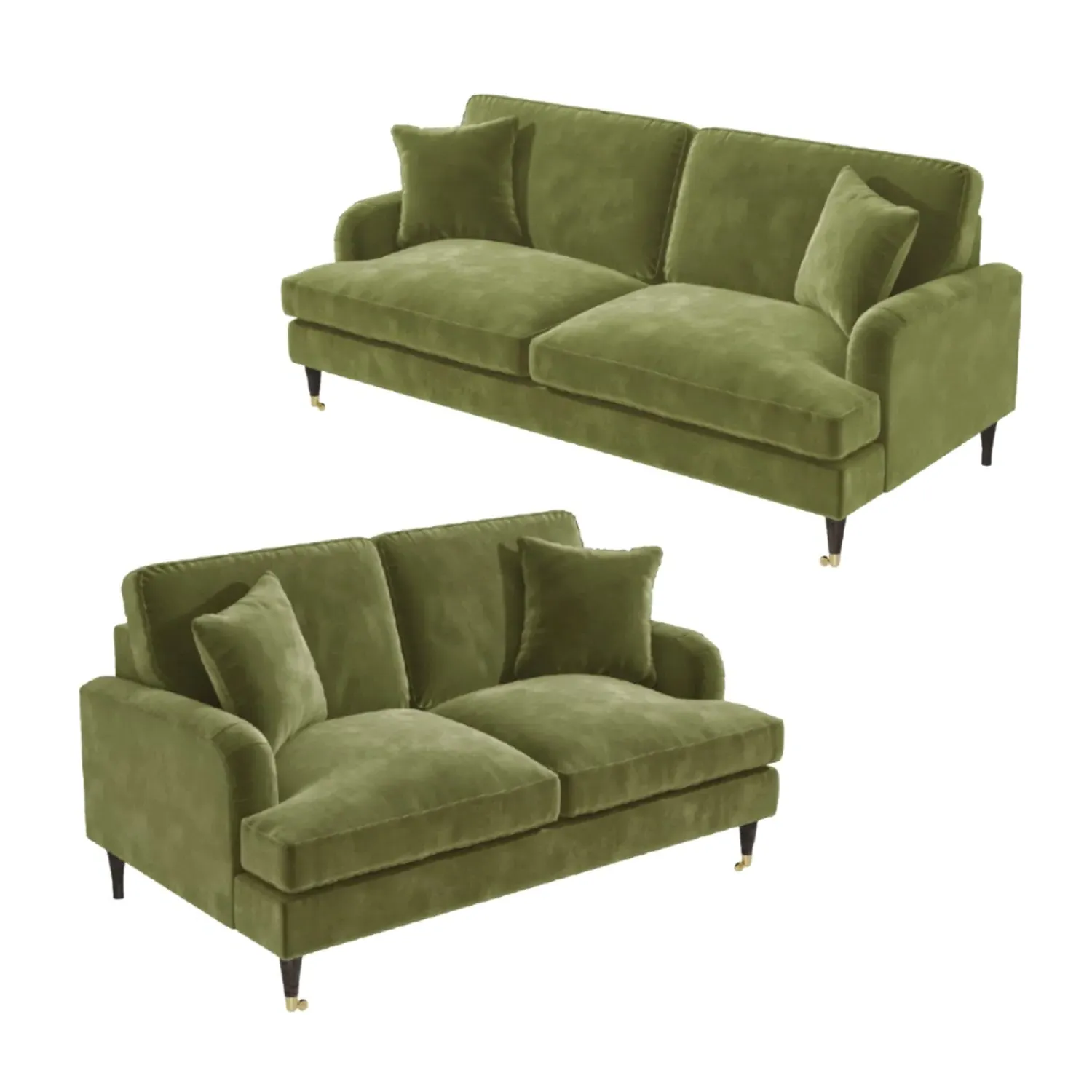 Sofa Set with Castors - Green, Velvet
